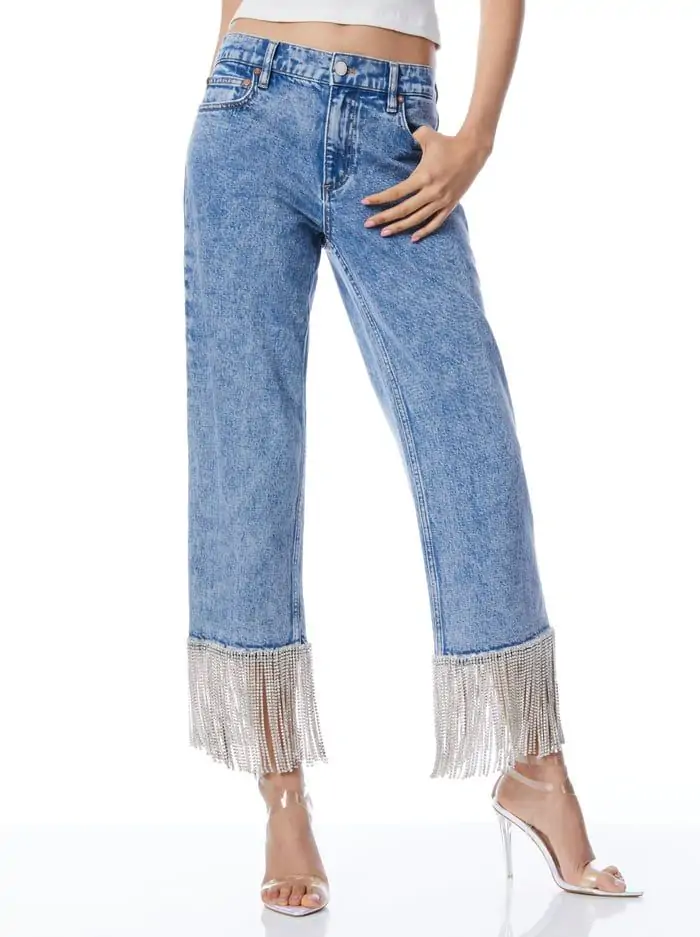 AMAZING CRYSTAL EMBELLISHED HEM JEAN